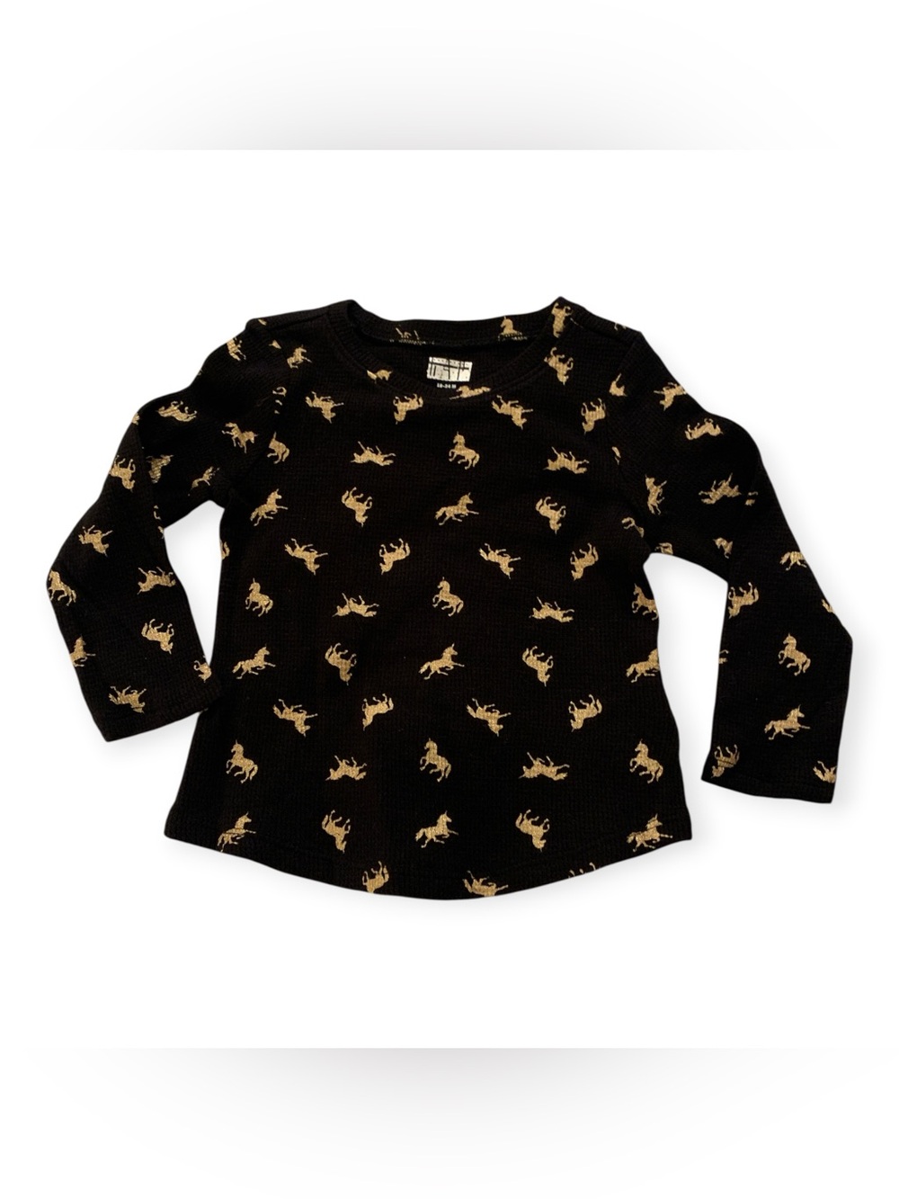 GAP Black Long-Sleeve Thermal Tee with Gold Horse Print
